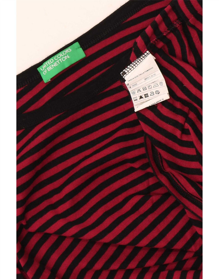 Benetton Haut Femme Manches 3/4 UK 12 Coton Rayé Rouge Moyen