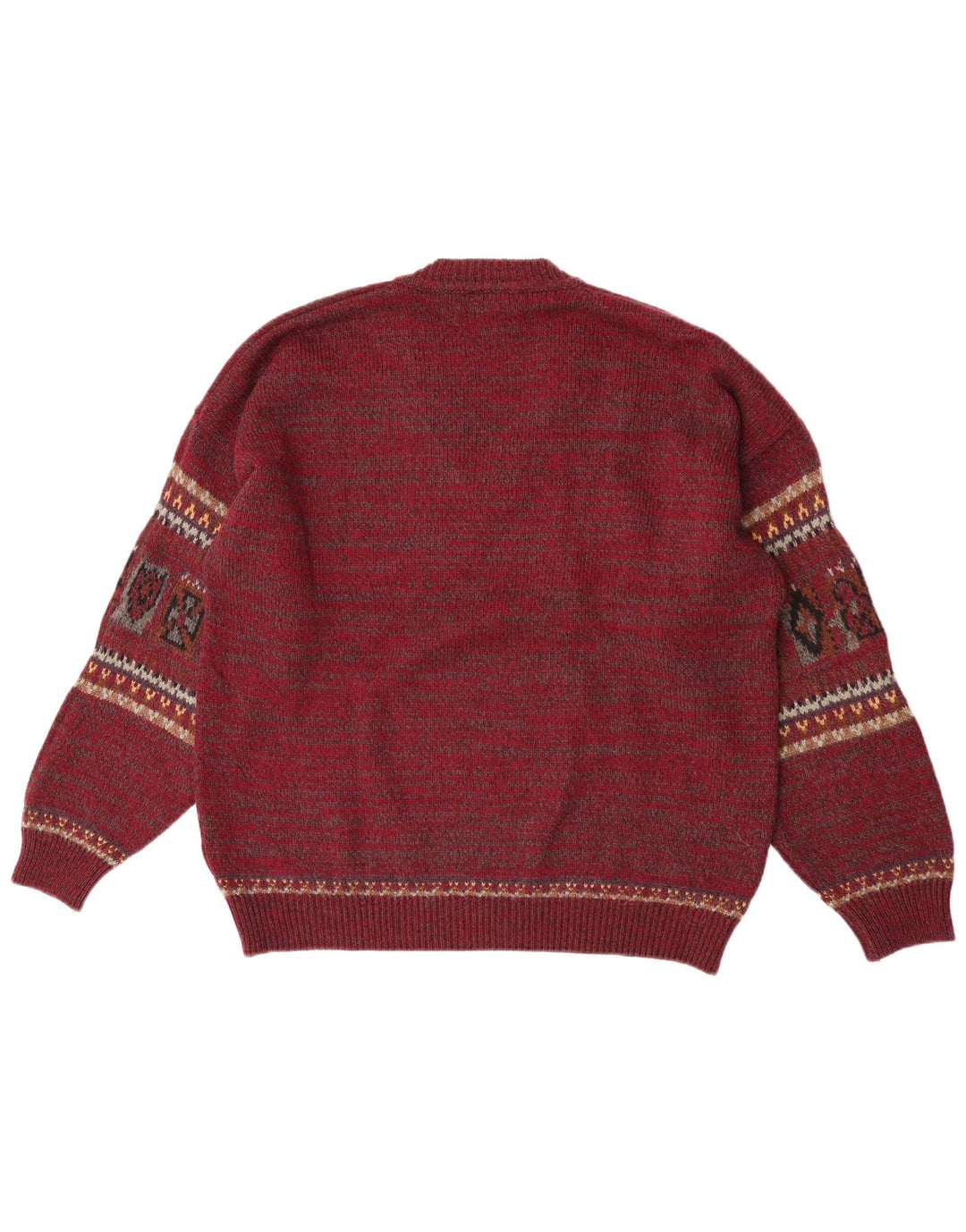 Fiume Pull col V pour homme en laine Fair Isle bordeaux Taille L