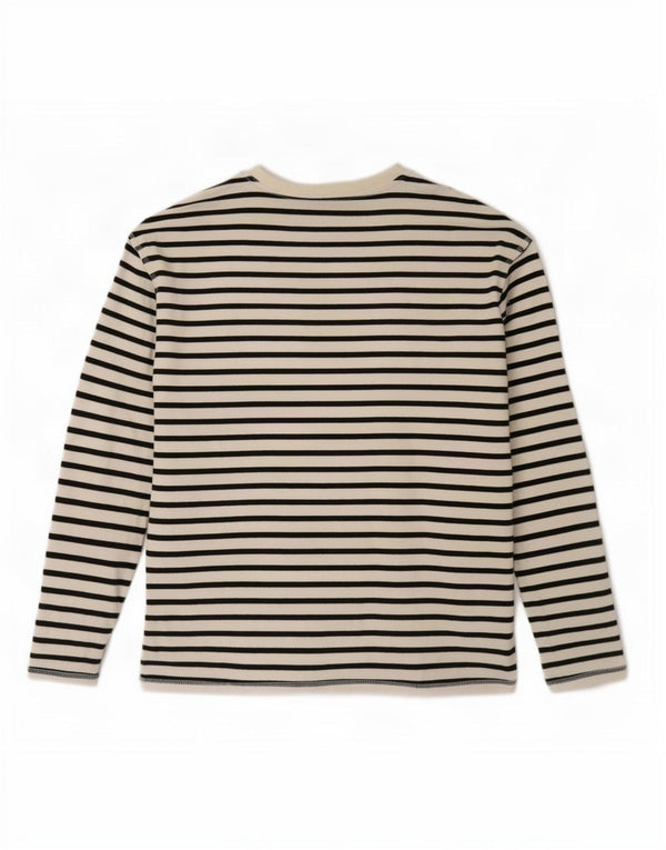 Zara Femme Top Manches Longues UK 10 Petit Coton Rayé Blanc