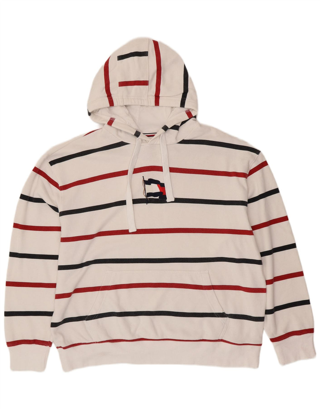 TOMMY HILFIGER Pull à capuche pour homme 2XL en coton rayé blanc
