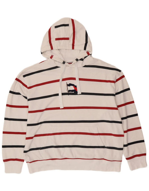 TOMMY HILFIGER Pull à capuche pour homme 2XL en coton rayé blanc