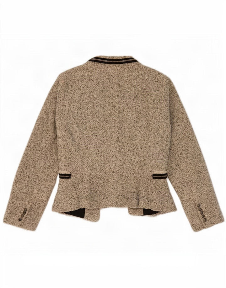 Zara Veste blazer ouverte surdimensionnée pour femme UK 10 Petit beige moucheté