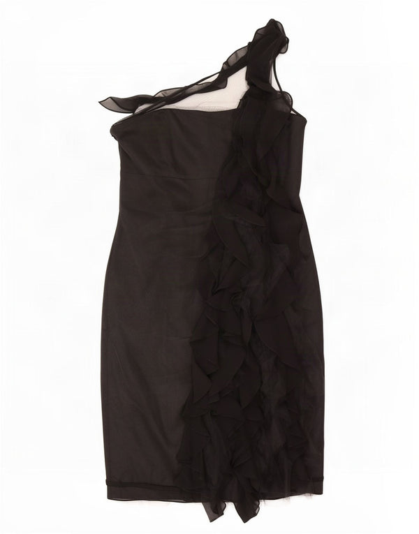Karen Millen Robe asymétrique pour femme UK 12 en soie noire moyenne