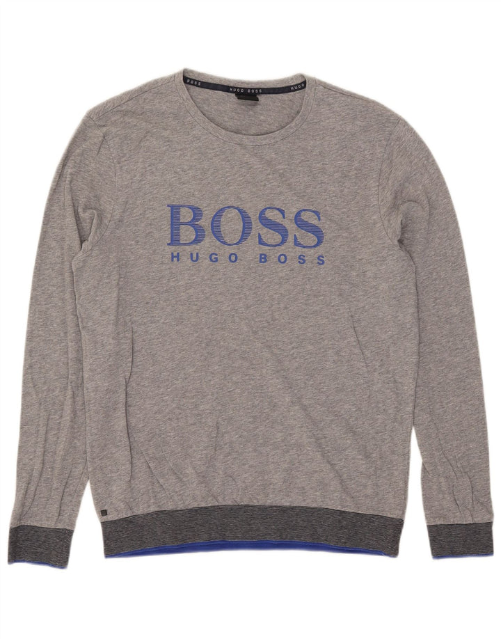 Hugo Boss Haut graphique à manches longues en coton moucheté gris moyen