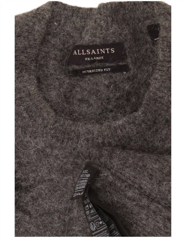 ALL SAINTS Pull à col rond pour femme UK 20 2XL Gris Géométrique