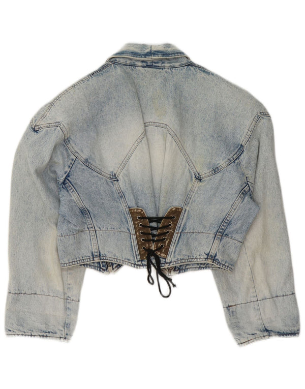 Veste en denim crop femme vintage UK 14 Bleu moyen