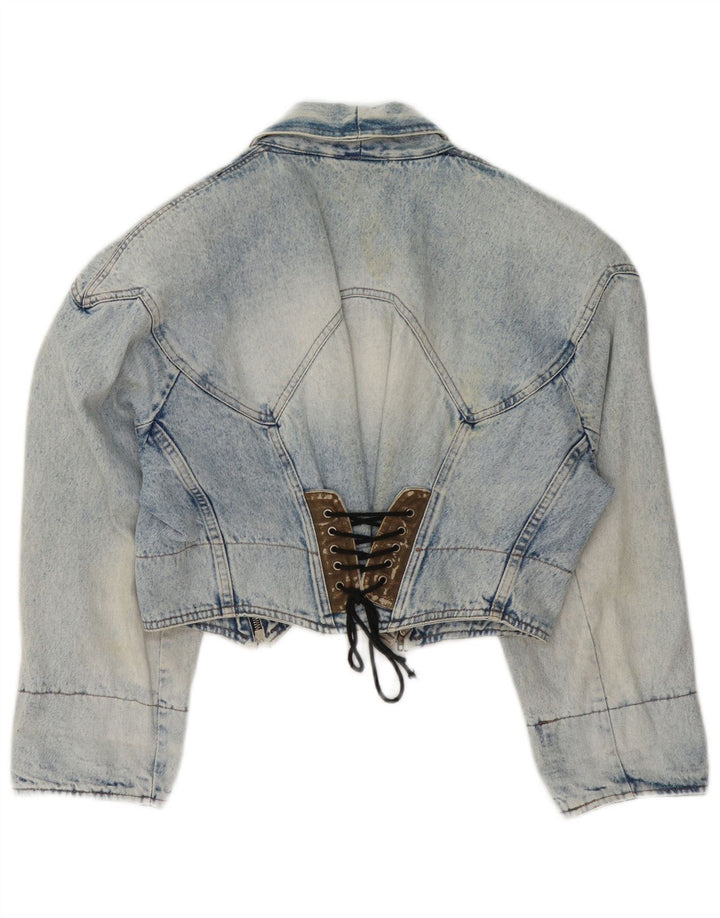 Veste en denim crop femme vintage UK 14 Bleu moyen