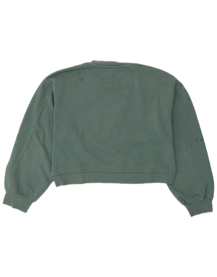 ZARA Femme Crop Sweatshirt Jumper UK 14 Vert Moyen