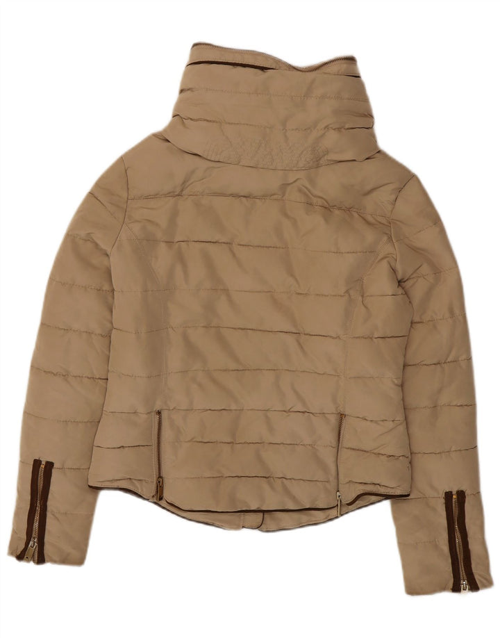 Zara Veste rembourrée à capuche courte pour femme UK 14 Polyester beige moyen