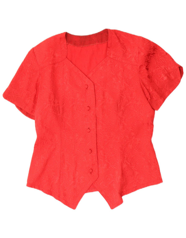 vintage Femme Chemise à manches courtes Blouse UK 14 Grand Floral Rouge