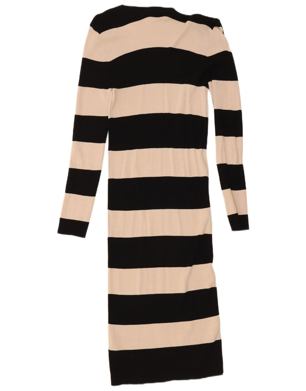 Oasis Robe moulante à manches longues pour femme UK 10 Petite viscose rayée noire
