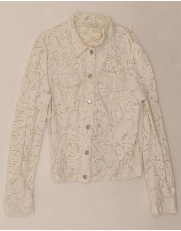 Cristina Gavioli Veste bomber à motif abstrait pour femme UK 14 Blanc moyen