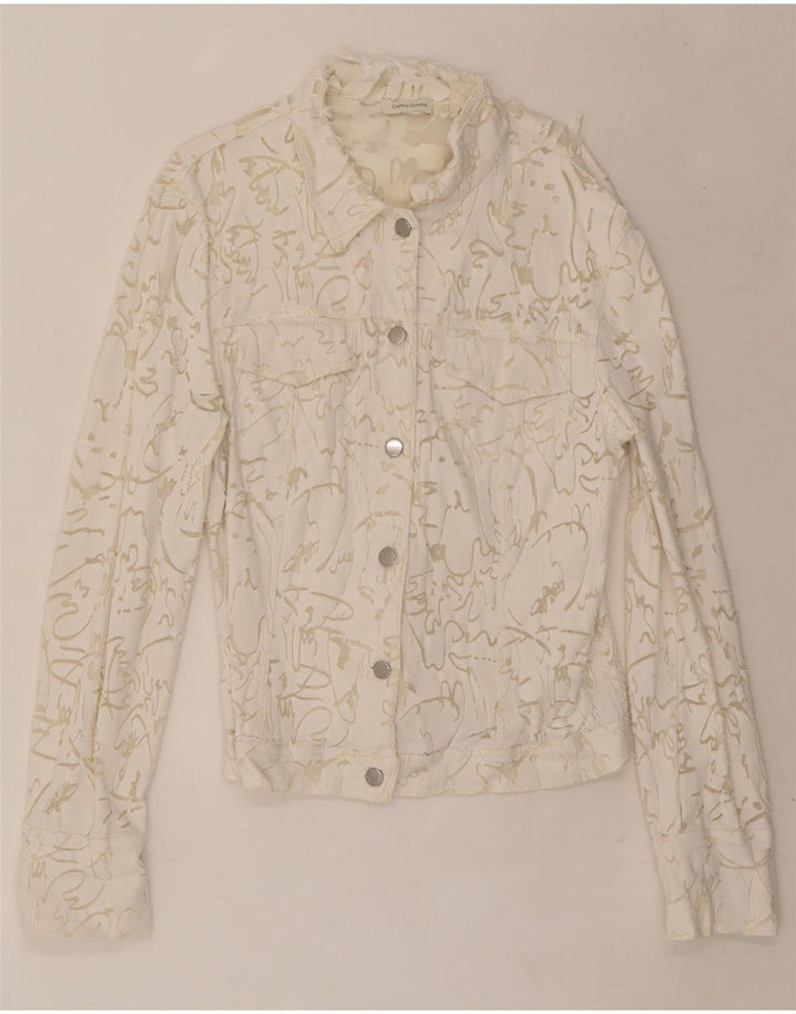 Cristina Gavioli Veste bomber à motif abstrait pour femme UK 14 Blanc moyen