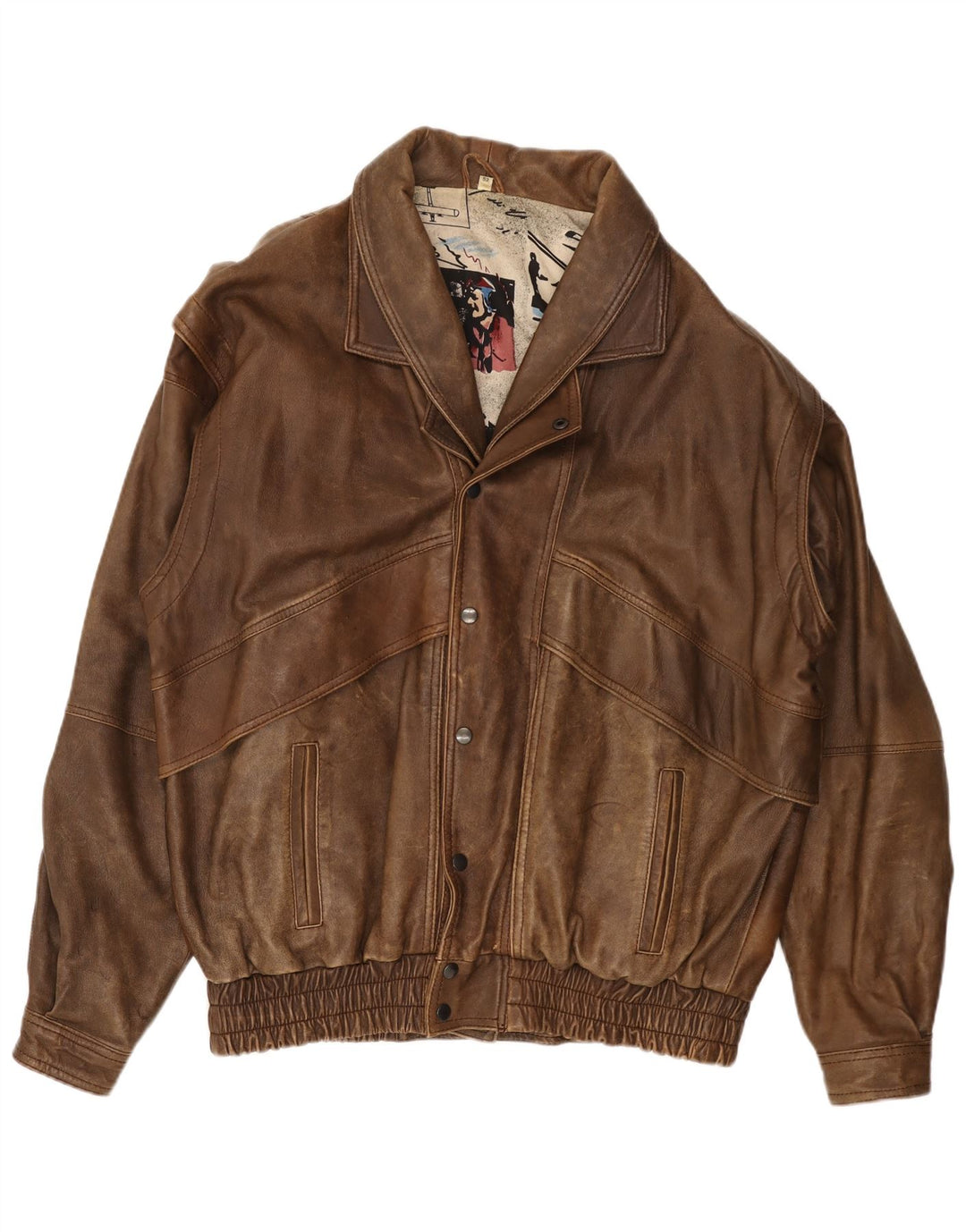 VINTAGE Veste en cuir homme EU 52 XL Cuir marron