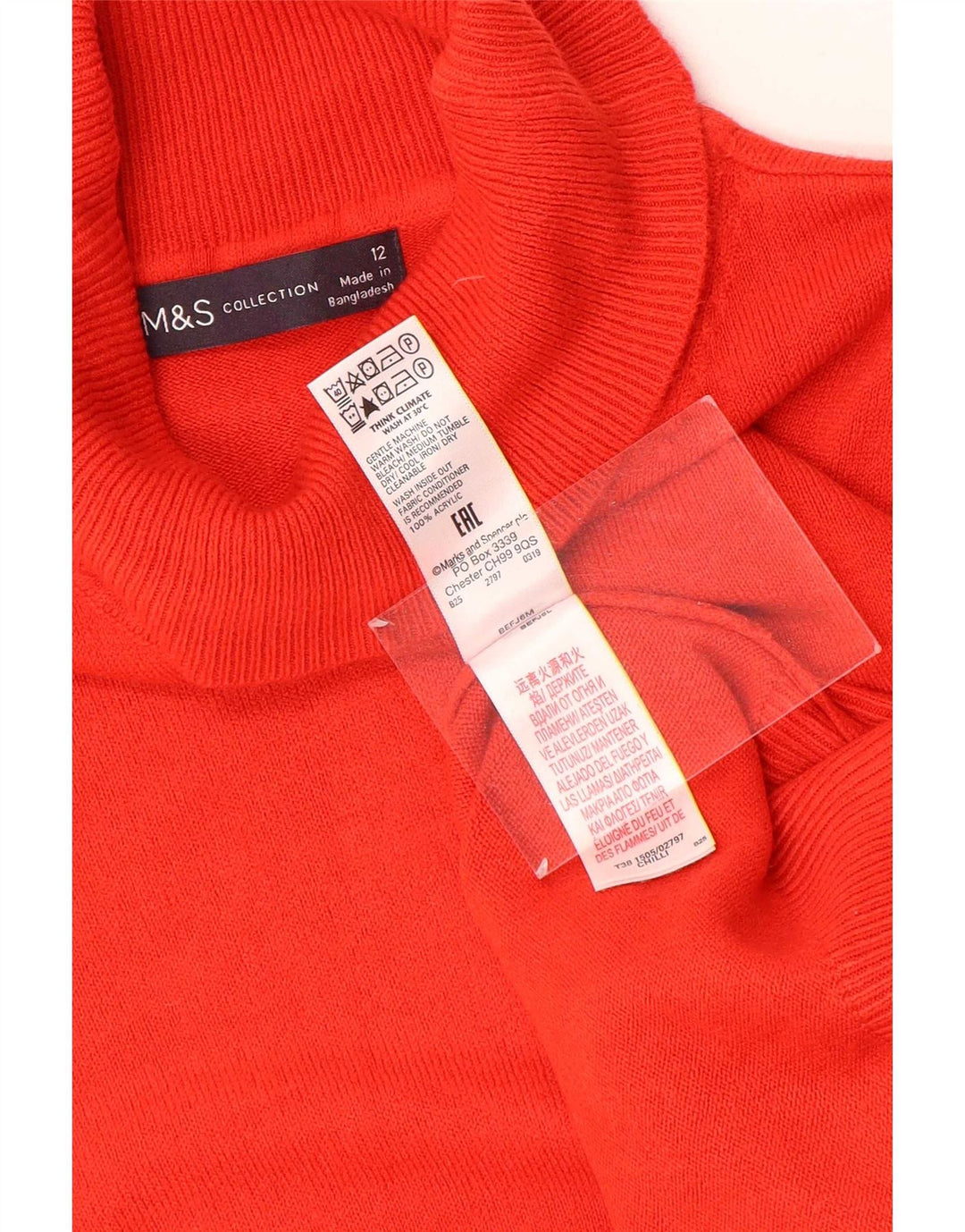 Marks & Spencer Pull col roulé pour femme UK 12 Acrylique rouge moyen