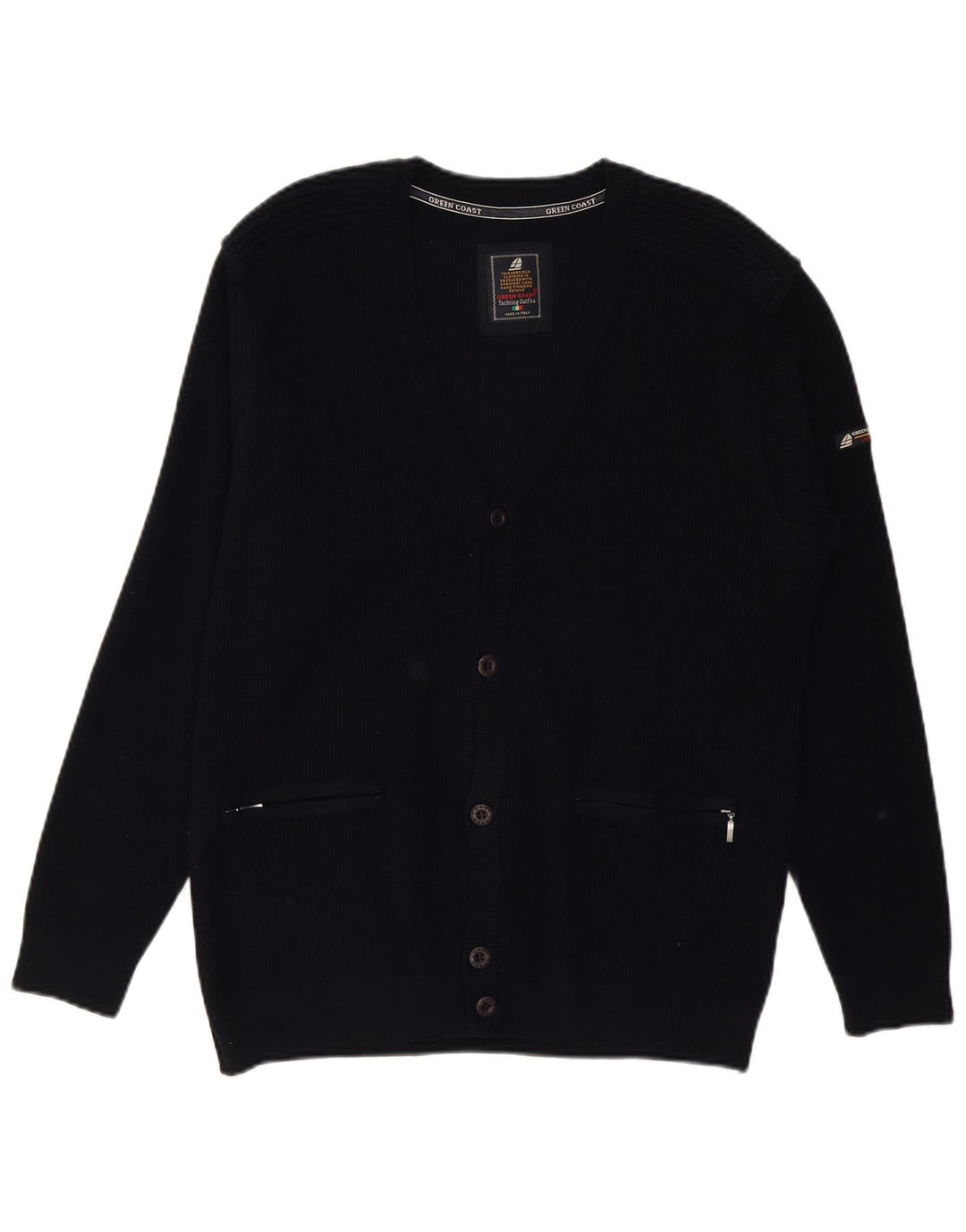 GREEN COAST Cardigan Homme IT 52 Large Laine Mérinos Noir