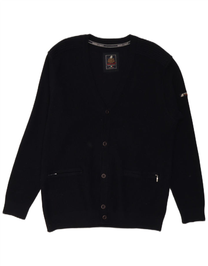 GREEN COAST Cardigan Homme IT 52 Large Laine Mérinos Noir