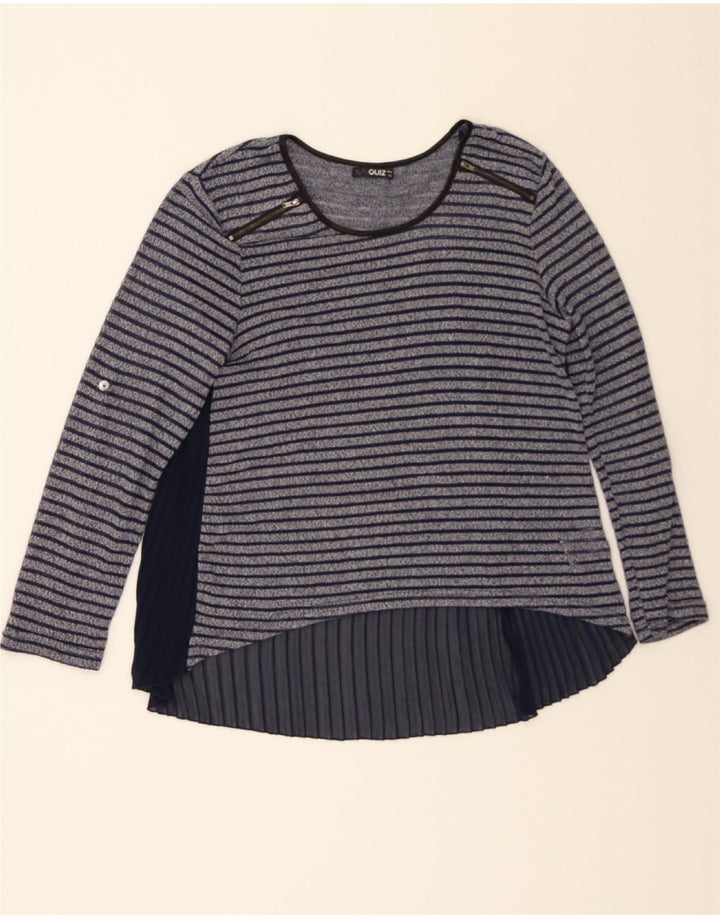 QUIZ Womens Top Long Sleeve UK 14 Large Navy Blue Striped Polyester Vintage Quiz and Second-Hand Quiz from Messina Hembry 
