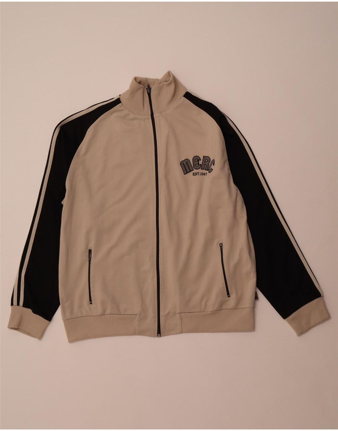 MERC Veste de survêtement graphique pour homme XL en coton color block beige