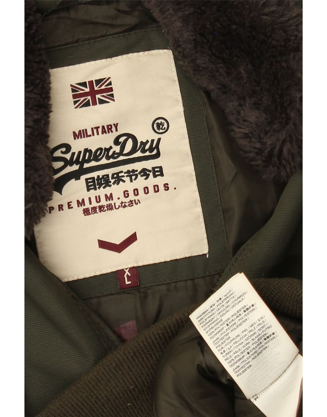 Superdry Veste Bomber Militaire Slim Graphic Homme UK 42 XL Kaki Polyester