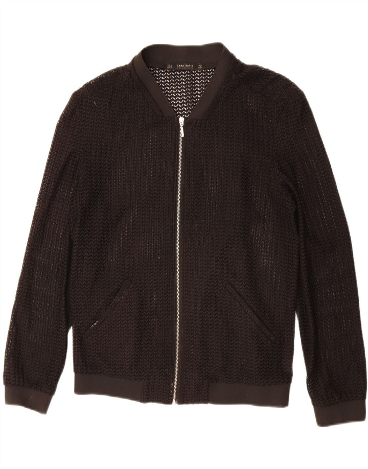 Zara Womens See throught Bomber Jacket UK 14 Moyen Noir