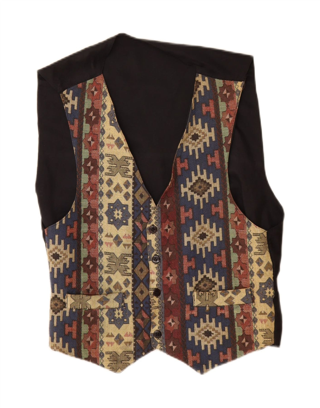 gilet homme vintage XS coton géométrique multicolore