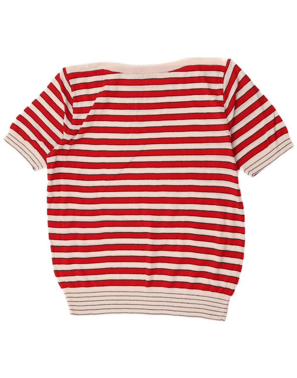 Vintage Womens Boat Neck Jumper Sweater UK 12 Medium Red Striped