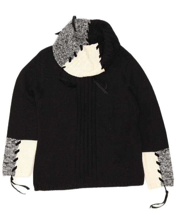 Monari Pull col roulé pour femme UK 16 Large Noir Colorblock Coton