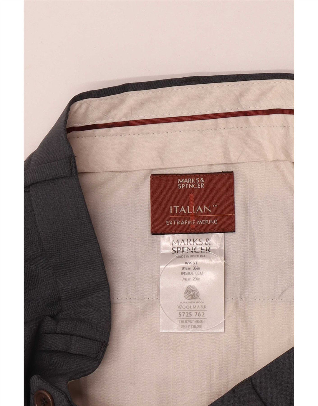 Marks & Spencer Pantalon de Costume Droit Homme W36 L29 Gris Laine Vierge