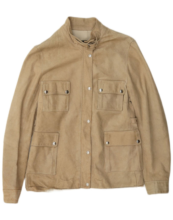 veste en daim femme vintage UK 14 grand cuir beige