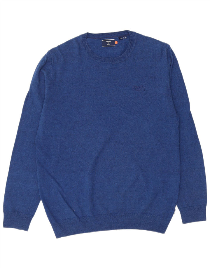 SUPERDRY Pull à col rond pour homme en coton bleu moyen