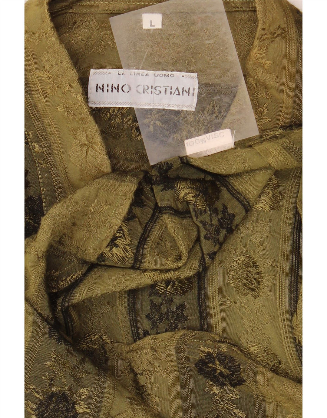 VINTAGE Chemise Homme Grande Viscose Florale Kaki