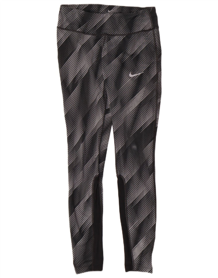 NIKE Womens Dri Fit Leggings UK 8 Small  Grey Striped Polyester
