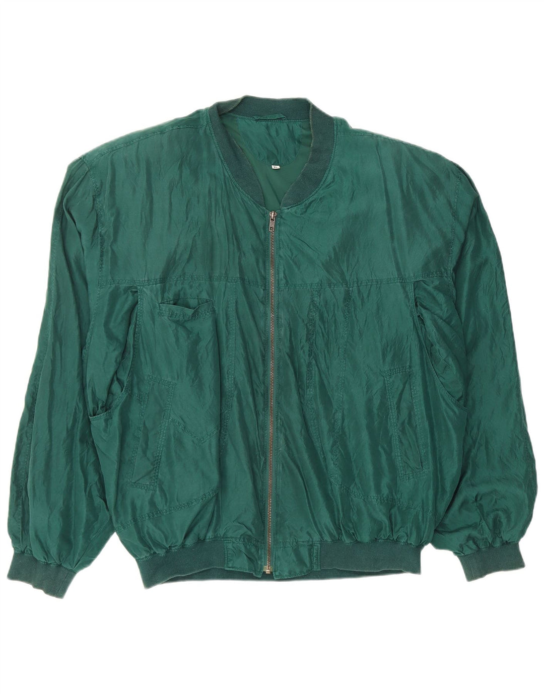 VINTAGE Veste Bomber Homme UK 42 XL Soie Verte
