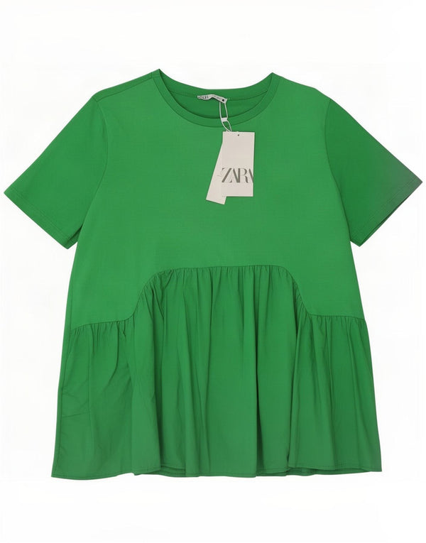 Zara Womens Blouse Top UK 16 Large Vert Coton