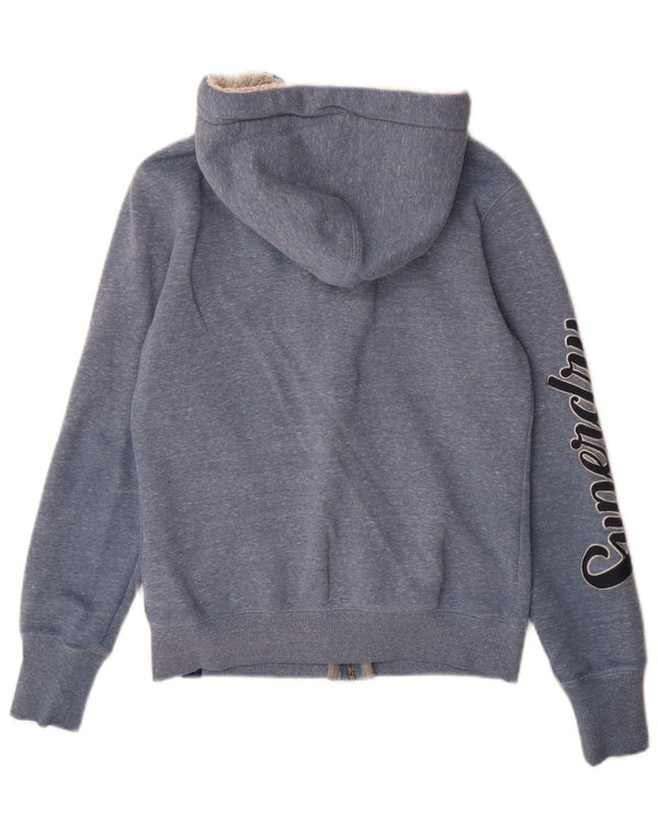 Superdry Pull à capuche zippé graphique pour femme UK 8 petit coton moucheté bleu