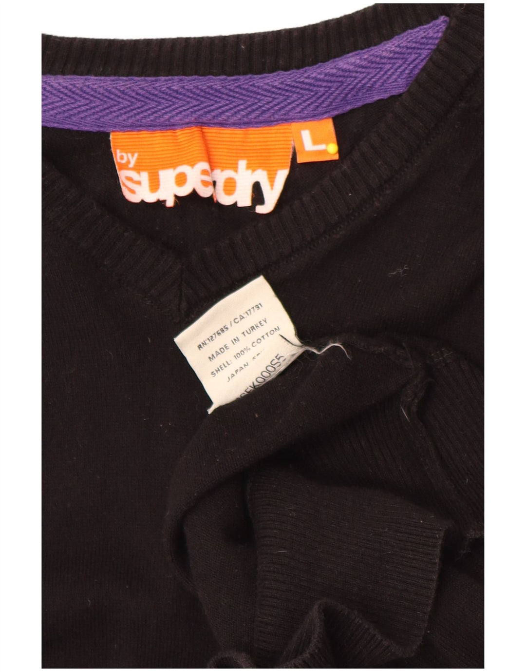 Superdry Pull col V pour homme en coton noir Large