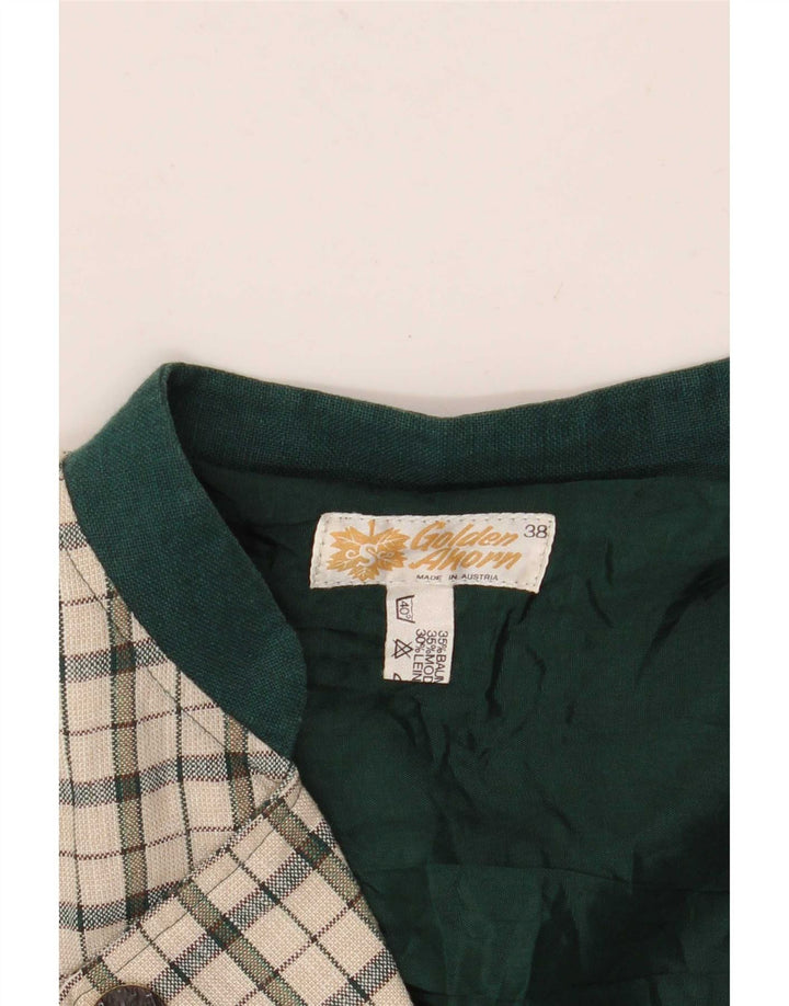 vintage Femme Double Breasted Blazer Veste EU 38 Moyen Off White Check