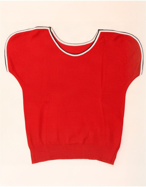 vintage Femmes Manches Courtes Bateau Cou Jumper Pull UK 10 Petit Rouge