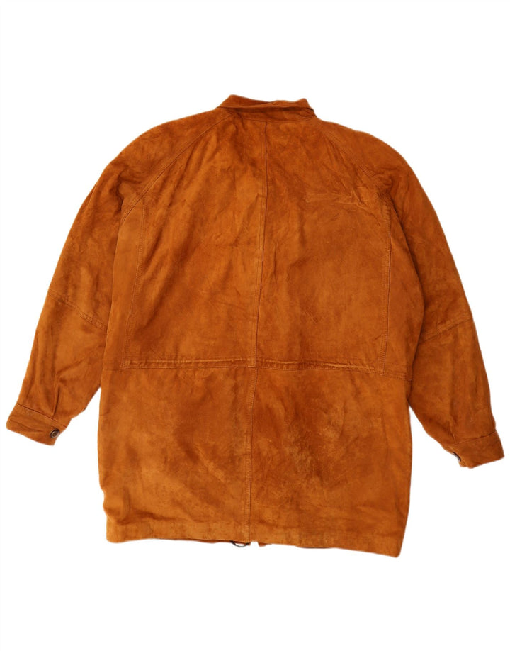 vintage Femmes Suède Pardessus UK 16 Grand Brun
