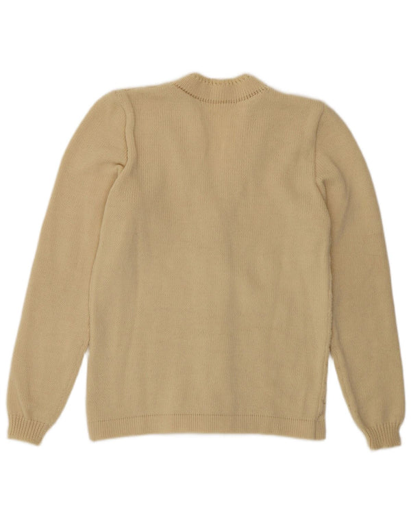 vintage Femme Cardigan Pull UK 10 Petit Beige Géométrique