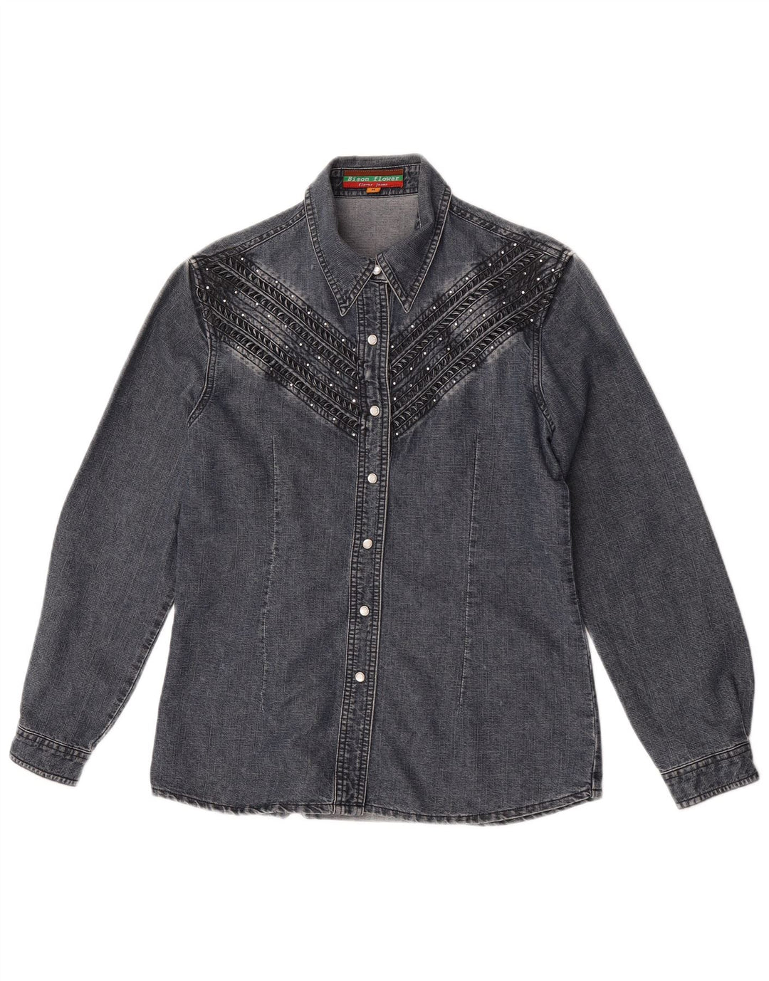 chemise en denim femme vintage UK 14 coton gris moyen