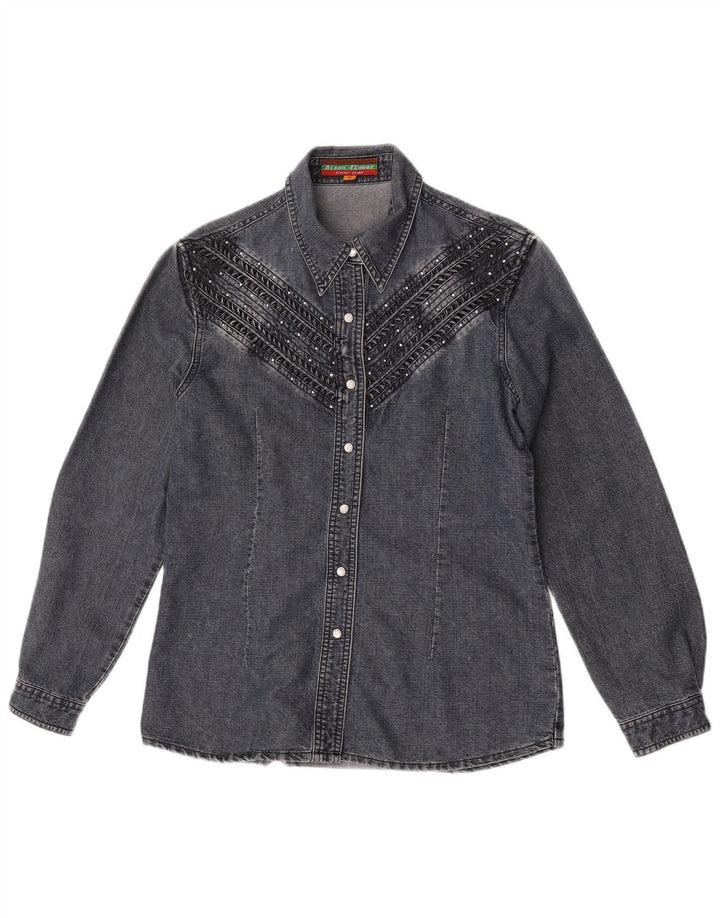 chemise en denim femme vintage UK 14 coton gris moyen