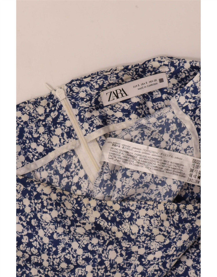Zara Femme Mini Jupe Petit W26 Bleu Floral Polyester