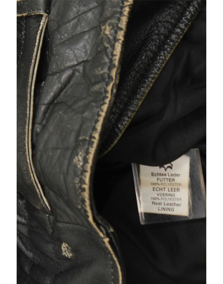 vintage Mens Leather Biker Jacket UK 36 Petit cuir noir
