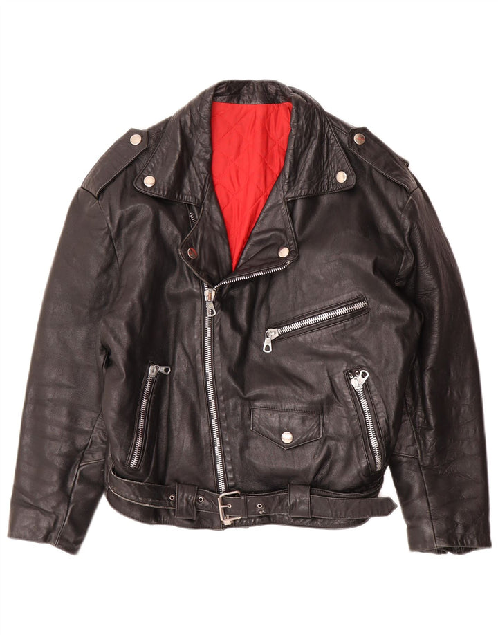 veste biker en cuir femme vintage UK 16 Grand cuir noir