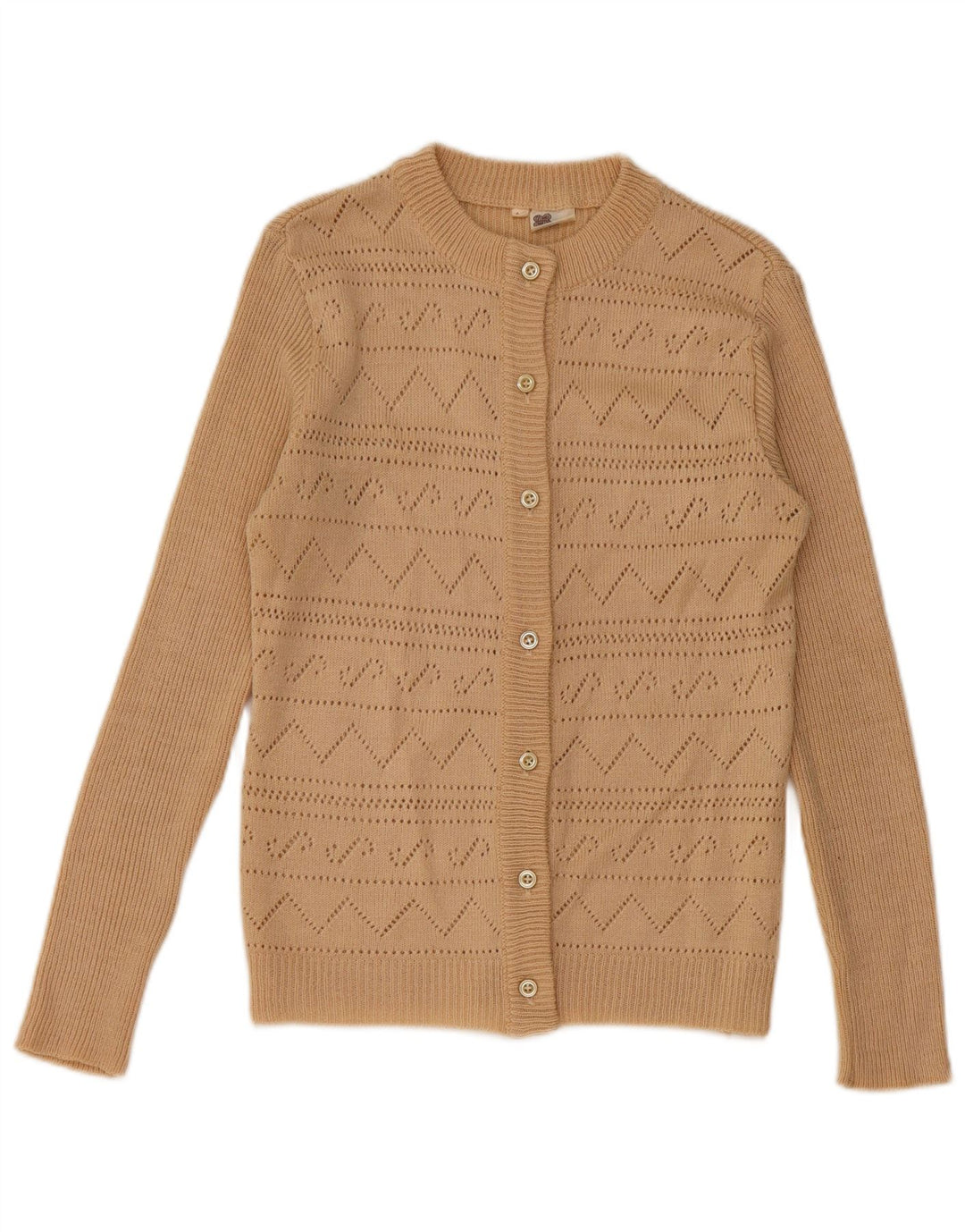vintage Femme Cardigan Pull IT 44 Moyen Beige Angora