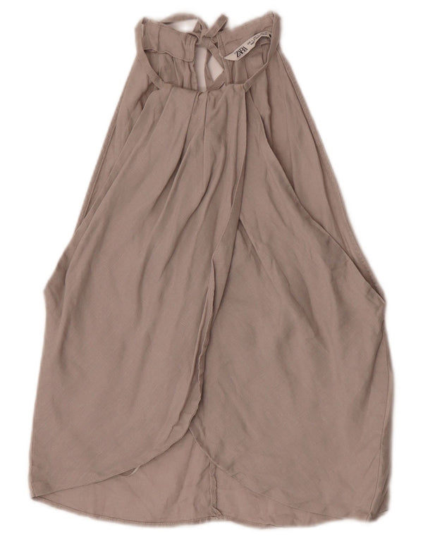 Zara Womens Halter Top UK 8 Small Gris Lin