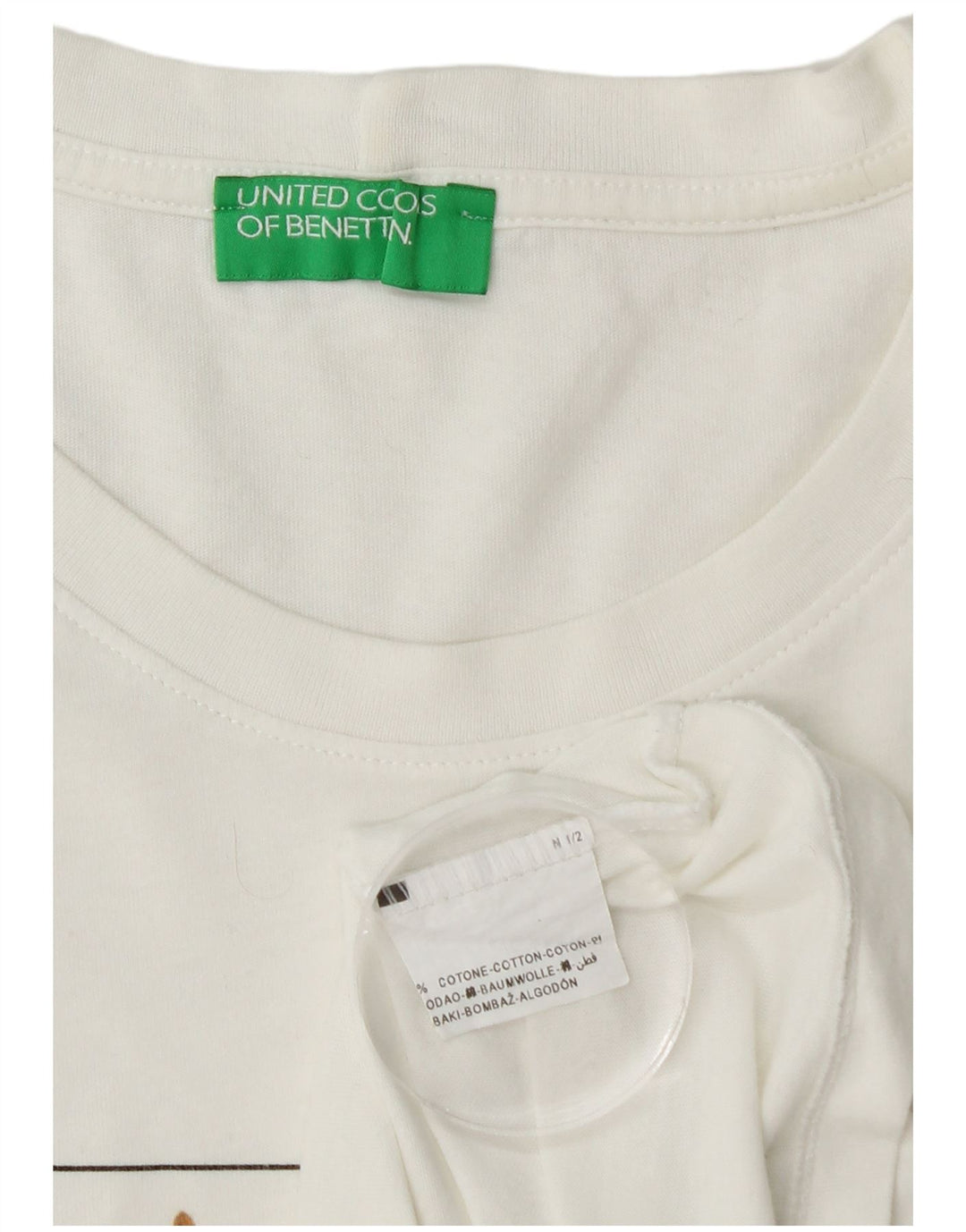 BENETTON T-Shirt Graphique Homme Blanc Moyen Coton Colorblock