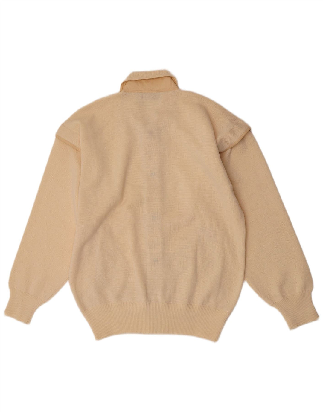 vintage Mens Cardigan Pull Moyen Beige Laine